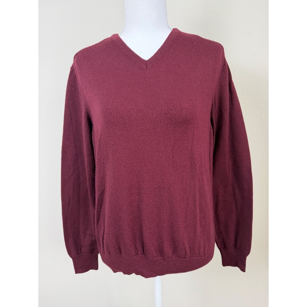 Tahari Men's Italian Merino Wool Sweater L Burgundy V Neck Made Italy Old Money